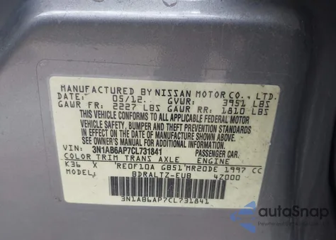2012 Nissan Sentra 2.0 S z USA, uszkodzony, nr VIN 3N1AB6AP7CL731841